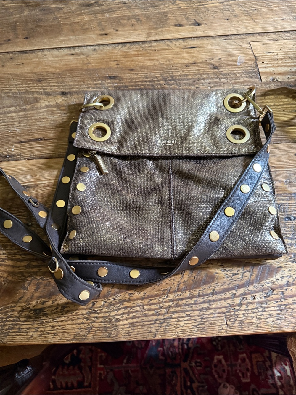Hammitt. Fabulous.  Bag.  Perfect Metallic Gold Crossbody Bag with Studded Strap